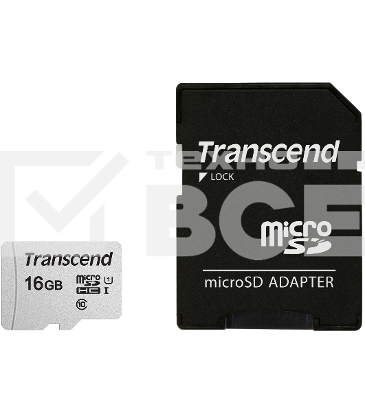 Флеш карта Micro SecureDigital 16Gb TranscendTS16GUSD300S-A{MicroSDHC Class 10 UHS-I, SD adapter}