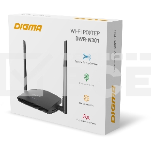Роутер беспроводной Digma DWR-N301 N300 10/100BASE-TX черный (упак.:1шт)