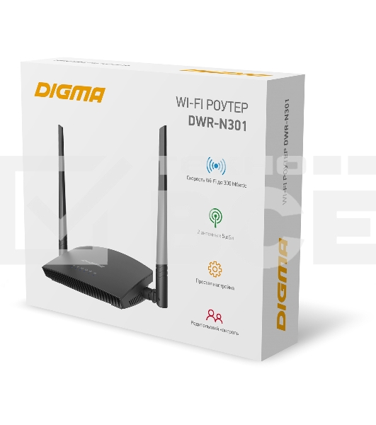 Роутер беспроводной Digma DWR-N301 N300 10/100BASE-TX черный (упак.:1шт)