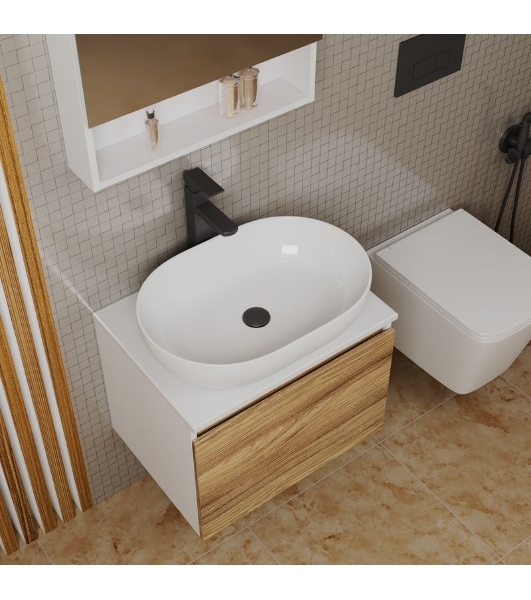 Комплект для ванной, 4 предмета (Тумба подвесная Bau Blackwood 60 + Раковина BAU 59х40 + Смеситель высокий Hotel Black, черный, выпуск черный)
