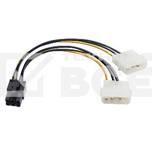 Переходник питания PCI-Express 6pin (от 2х разъемов Molex (IDE) блока питания), 15см Exegate EX138937RUS