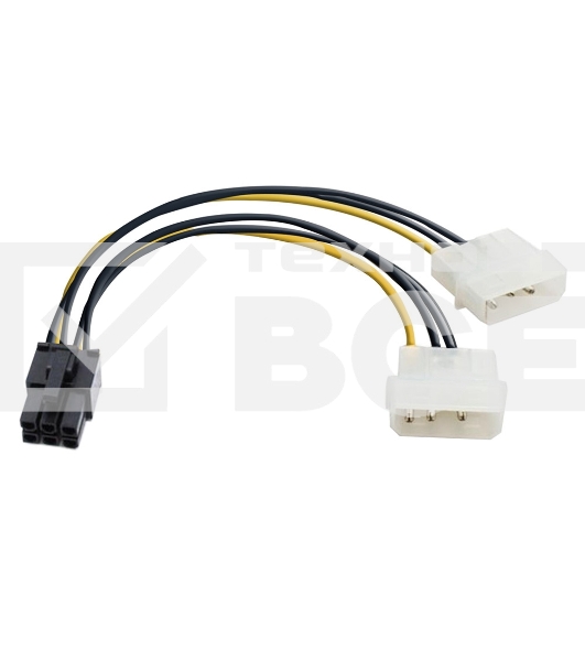 Переходник питания PCI-Express 6pin (от 2х разъемов Molex (IDE) блока питания), 15см Exegate EX138937RUS