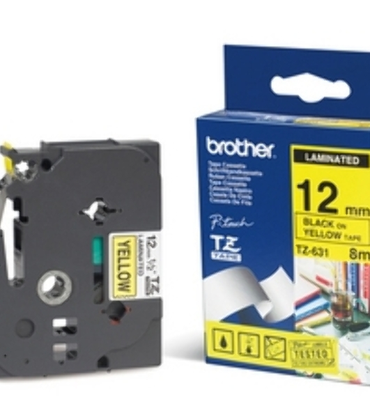 Наклейка ламинированная Brother TZe-631 (12 мм черн/желт, аналог TZ-631)
