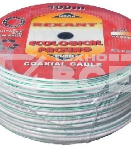Кабель коаксиальный Rexant (01-2431) SAT 703B CU/CU 75 Ом, 100м, белый 75 Ом,оплетка CU медь, экран AL фольга, жила CU медь, бухта 100м, белый