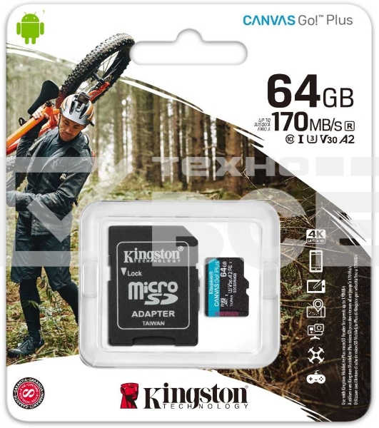Флеш карта Kingston 64GB microSDXC Canvas Go Plus 170R A2 U3 V30 Card + ADP EAN: 740617301045