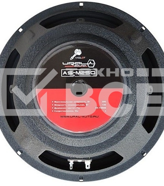 Колонки автомобильные Ural Молот АС-М250 (без решетки) 300Вт 95дБ 4Ом 25 см (10 дюйм) (ком.: 2 кол.) широкополосные однополосные