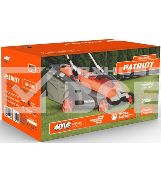 Газонокосилка аккумуляторная PATRIOT CM 435XL 512201435 40В, акб 2,5Ач, ширина кошения 37см, травосборник 40 л