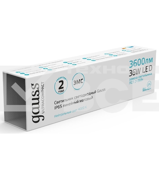 Светильник LED ДСП 36Вт 4000К IP65 линейный мат. (аналог ЛСП 2х36Вт) Gauss 143425236