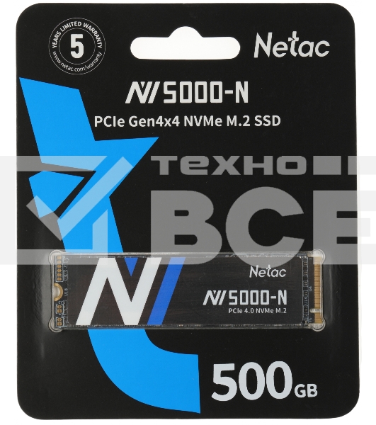 Накопитель SSD Netac NV5000 Pro, 500GB, M.2 2280, PCIe 4.0 x4, NVMe, R/W 4800/2700, с радиатором