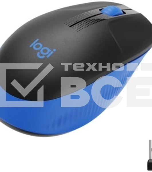 Мышь беспроводная Logitech M190 черный/синий, 1000 dpi, радиоканал, USB, кнопки - 3