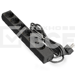 Удлинитель ExeGate ECE-6-3B (EX285831RUS), черный, 3 м, евровилка с заземлением, 6 евророзеток с заземлением, 2200 Вт