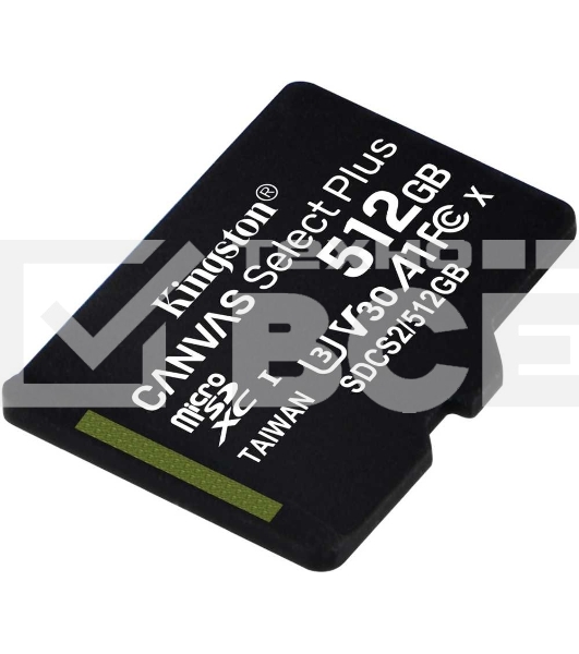 Флеш карта microSDHC 512GB microSDXC Class10 Kingston <SDCS2/512GBSP> UHS-I Canvas Select up to 100MB/s без адапт