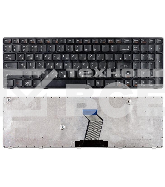 Клавиатура для ноутбука Lenovo IdeaPad B570 B580 V570 Z570 Z575 B590 черная с черной рамкой