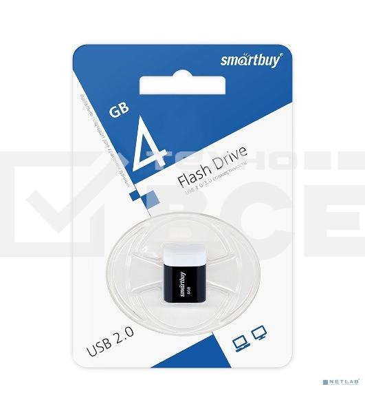 Флешка USB Smartbuy LARA black (SB4GBLara-K), 4Gb, USB 2.0, R/W 15/5, черный/белый