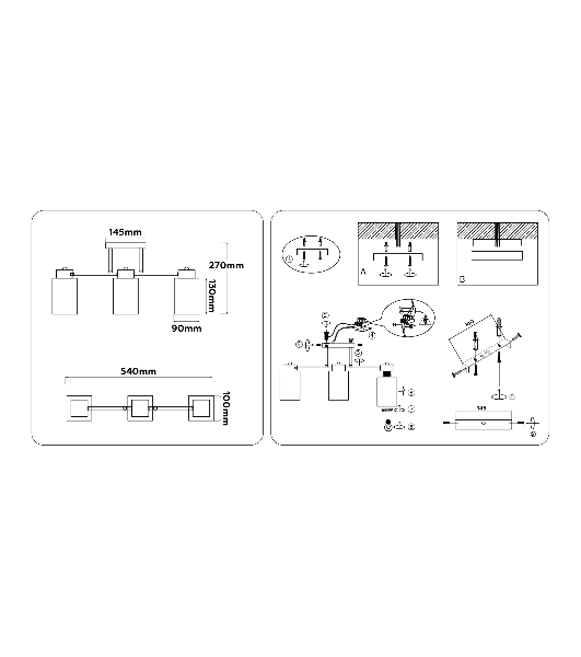 Светильник Ambrella light TR303045/3 WH/GD белый/золото E27/3 max 60W 540*100*270