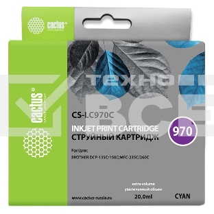 Картридж струйный Cactus CS-LC970C голубой (20 мл) для Brother DCP-135C/150C/MFC-235C/260C