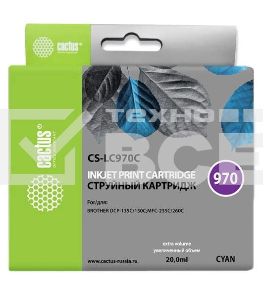 Картридж струйный Cactus CS-LC970C голубой (20 мл) для Brother DCP-135C/150C/MFC-235C/260C