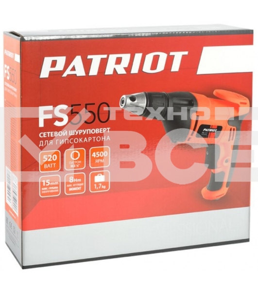 Дрель-шуруповерт Patriot FS 550 520Вт патрон:держатель бит 1/4
