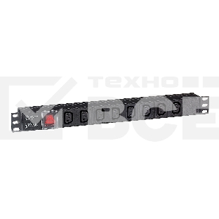Блок розеток горизонтальный ExeGate ServerPro PDU-19H808 Al-8С13-C14-SW, 1U, Алюминий, 8 IEC 320 C13, С14, выкл. с подсветкой, черный