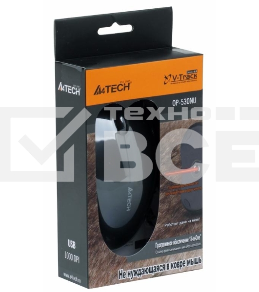 Мышь проводная A4Tech OP-530NU черный, 1200 dpi, USB, кнопки - 3
