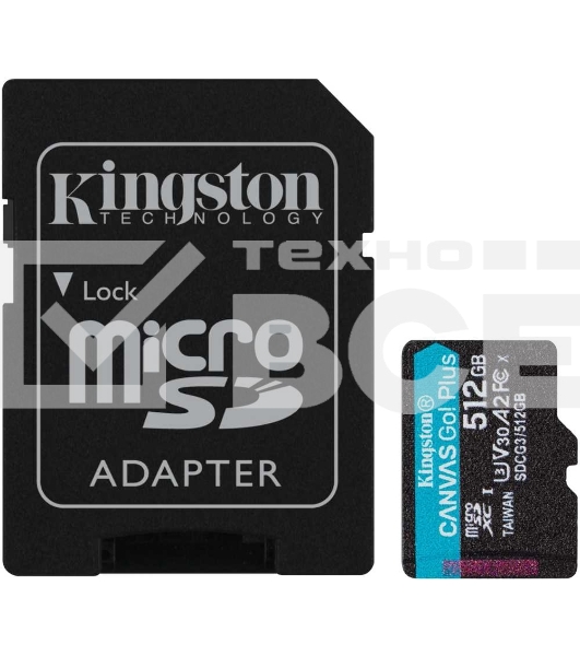 Флеш карта microSDXC 512Gb Class10 Kingston SDCG3/512GB Canvas Go! Plus + adapter
