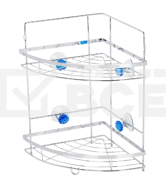 Полка угловая двухъярусная Рыжий кот W2667 'Бриллиант, синий' размер:24,5х24,5х38см (крепление: присоски)