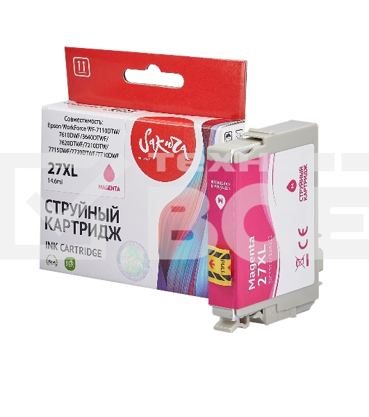 Струйный картридж Sakura C13T27134022 (27XL Magenta) для Epson, пурпурный, 14,6 мл., 1100 к.