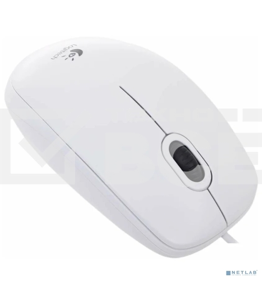 Мышь проводная Logitech B100 белый, 1000 dpi, USB, кнопки - 3