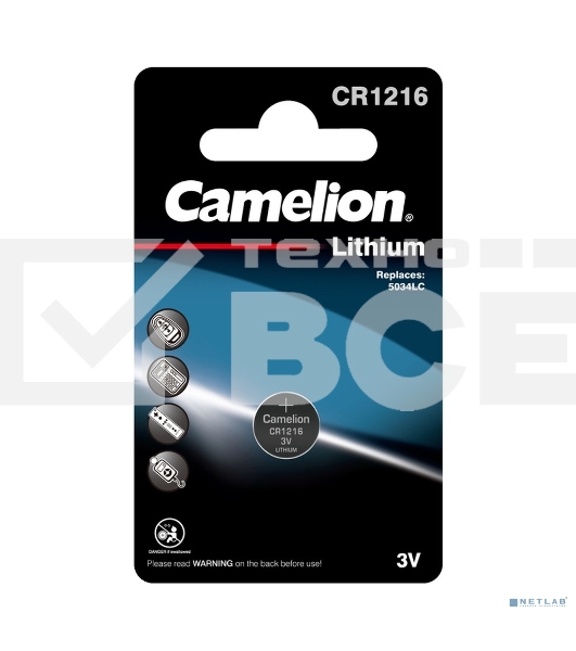 Элемент питания литиевый CR CR1216 BL-1 (блист.1шт) Camelion 3609