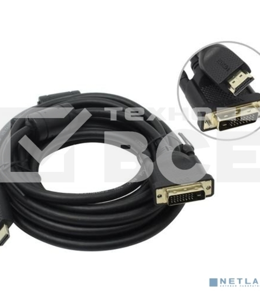 Кабель HDMI AM/DVI(24+1)M, 5м, CU, 1080P@60Hz, 2F, VCOM <CG484GD-5M>