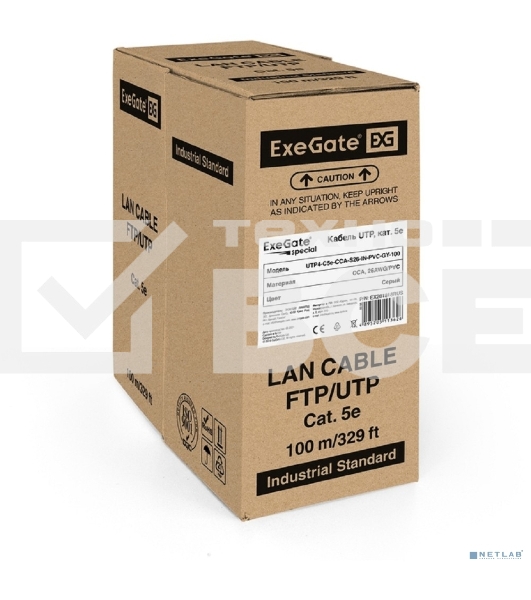 Кабель ExeGate Special UTP 4 пары кат.5e CCA, 26AWG, бухта 100м, серый, PVC