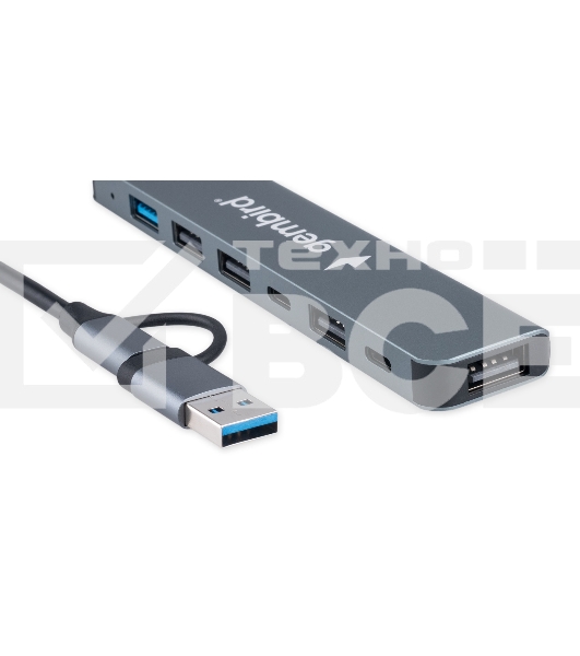 Разветвитель USB3.0/2.0 Gembird UHB-C445, USB3.0, 4хUSB2.0, Type-C, с доп.питанием (порт Type-C), кабель Type-C/USB 17см, алюминий, коробка