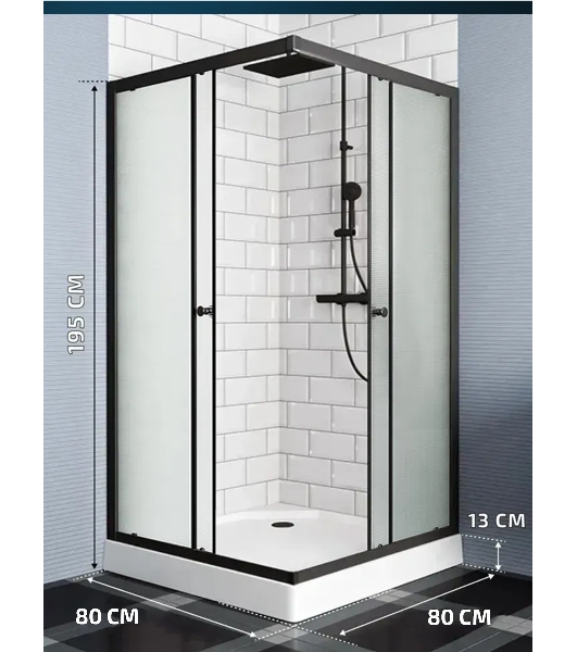 Душевой уголок BAU Stil Hit Black с поддоном 80x80х195, рифленое закаленное стекло, черный профиль