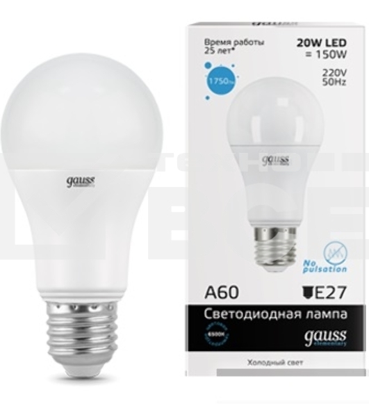 Лампа cветодиодная Gauss LED Elementary 23239A60 20W E27 6500K 1/10/40 груша