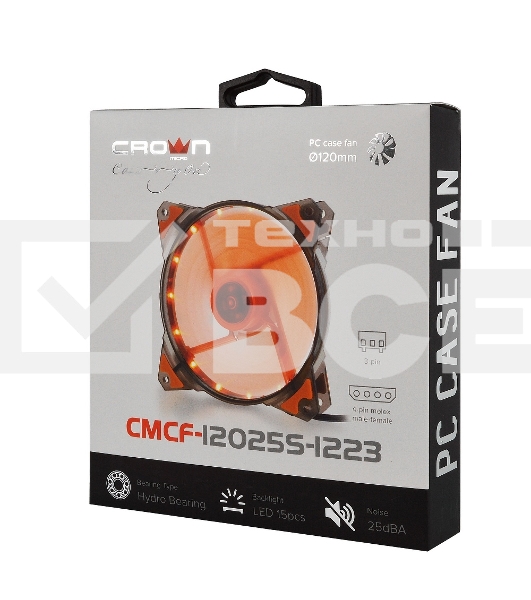 Вентилятор для корпуса Crown CMCF-12025S-1223 черный/оранжевый, 120 мм, 1650 об/мин, 28 дБ, 3 pin