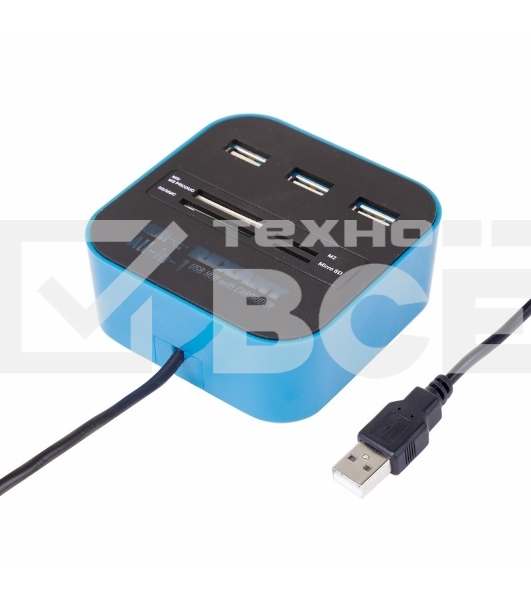 Разветвитель USB на 3 порта+картридер (все в одном) черный Rexant