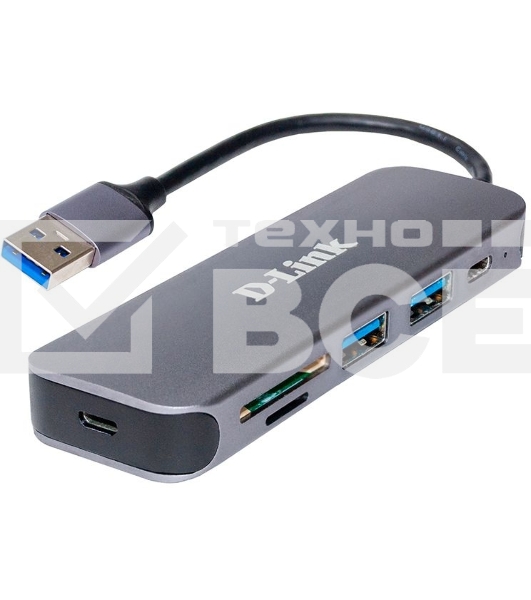 Концентратор D-Link DUB-1325/A1A с 2 портами USB 3.0, 1 портом USB Type-C, слотами для карт SD и microSD и разъемом USB 3.0