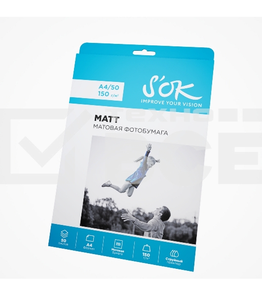 Фотобумага S'OK матовая, формат А4, плотность 150г/м2, 50 листов SA4150050M