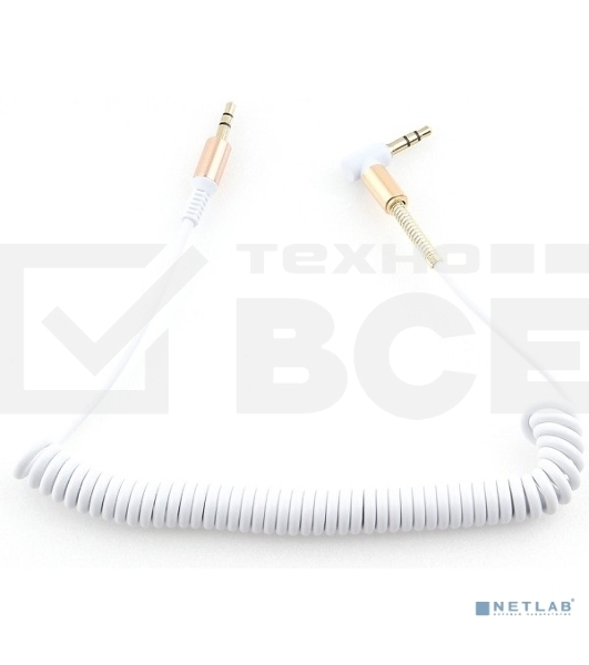Кабель Cablexpert аудио 90˚ спиральный CCAB-02-35MMLC-1.8MW. 3.5 Jack (M)/3.5 Jack (M), белый, 1.8м, блистер