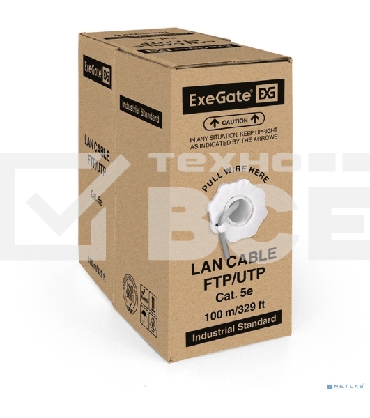 Кабель ExeGate Special UTP 4 пары кат.5e CCA, 26AWG, бухта 100м, серый, PVC