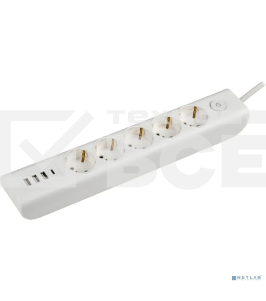 Удлинитель MODERN У05В 5 мест с заземляющим контактом 2м 3х1 мм2 16А/250В USBх4 белый IEK