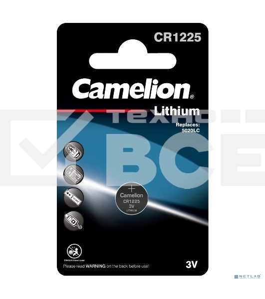 Элемент питания литиевый Camelion CR CR1225 BL-1 (блист.1шт) 3 В