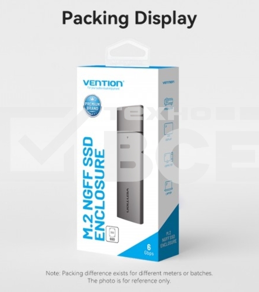 Корпус для SSD Vention USB 3.1 Gen 2-C M.2 NGFF (B-Key/B&M Key) Серый
