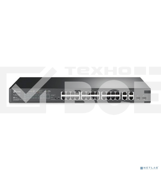 Сетевой коммутатор JetStream 24-port 10/100Mbps + 4-port Gigabit L2 Smart Switch with 24-port PoE+, PoE budget up to 250W, support PoE power management, with abundant L2 features,1U rack mountable, full managed via web UI/CLI/SSH/Telnet/SNMP