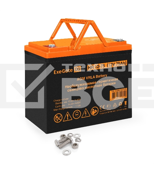 Аккумуляторная батарея ExeGate EX282984RUS HR 12-75 (12V 75Ah, под болт М6)