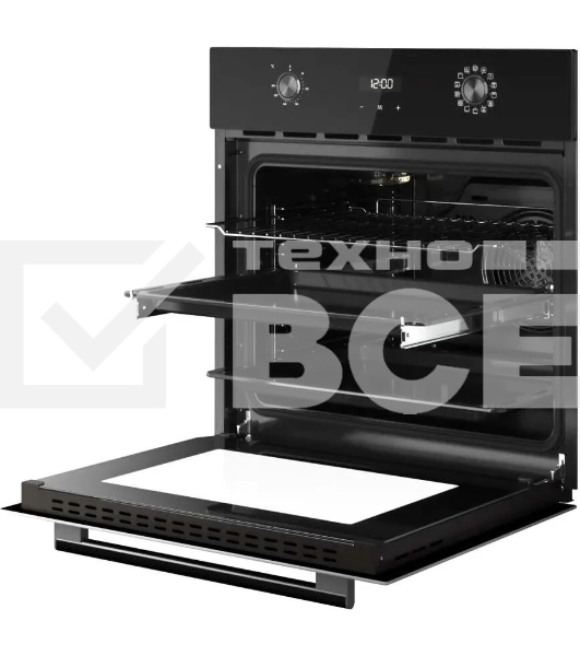 Встраиваемый духовой шкаф Kuppersberg HO 677 B, High-Tech, объем 70 л, 13 режимов, электронное управление (утапливаемые переключатели, аналоговый дисплей), телескопические направляющие на одном уровне, максимальная температура 300 градусов, 2 стекла в дверце, черный