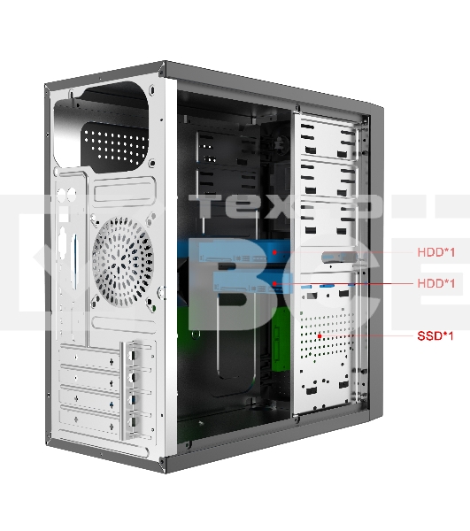 Компьютерный корпус с блоком питания Foxline 450Вт./Case Forza mATX, 450W, 2xUSB 2.0+2xUSB 3.0, Black, w/o FAN, 8 см fan PSU, power cord