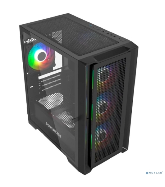 Компьютерный корпус Powercase Alisio Micro X4B V2, Tempered Glass, 4х 120мм ARGb fans, ARGb HUB, черный, mATX (CAMCXB-A4)