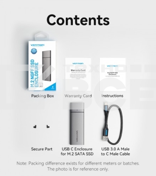 Корпус для SSD Vention USB 3.1 Gen 2-C M.2 NGFF (B-Key/B&M Key) Серый