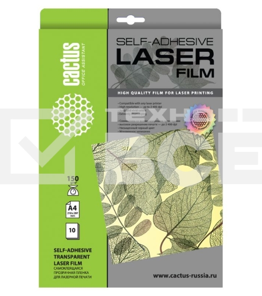 Пленка Cactus CS-LFSA415010 A4/150г/м2/10л./прозрачный самоклей. для лазерной печати
